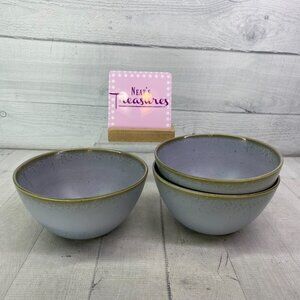 Chrissy Teigen GRAVINGS BLUE Color Motifs Textured Stoneware Round Bowls Set 3